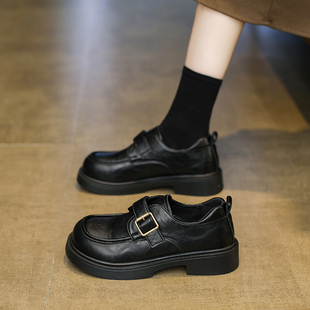 厚底小皮鞋女款2026春季新款英伦百搭jk单鞋配裙子黑色复古乐福鞋