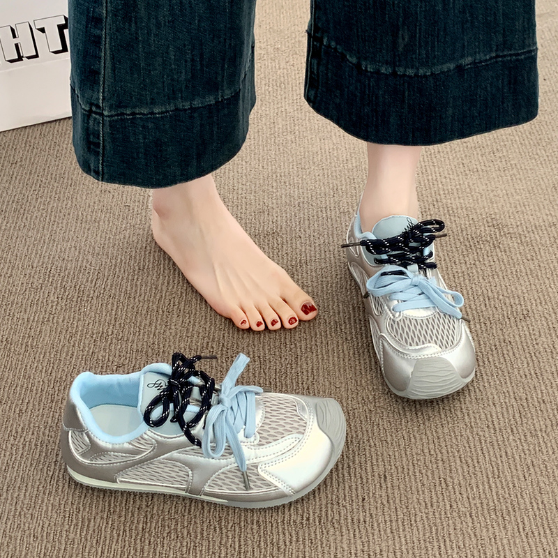 厚底平底德训鞋女2025夏季新款真皮轻便板鞋软底阿甘鞋休闲运动鞋