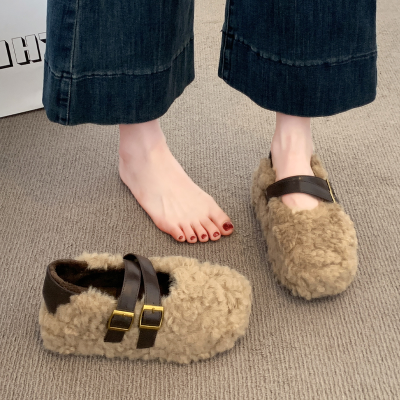 厚底内增高毛毛鞋女外穿2025新款冬季雪地靴一脚蹬棉鞋加绒女鞋子