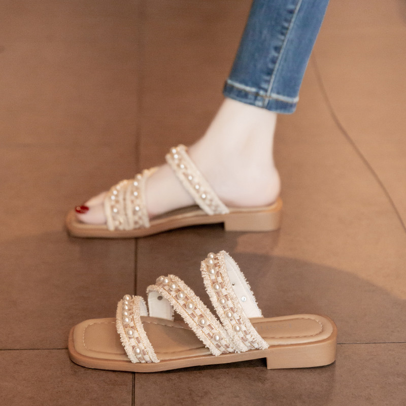 超火法式平底凉拖鞋女夏外穿时尚高级感2025新款配裙子外出沙滩鞋,女鞋,一字拖,淘宝优惠券,粉丝福利购,淘宝优惠卷