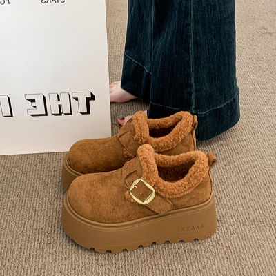 小个子厚底增高加绒雪地靴女2025冬季新款保暖勃肯短靴乐福棉鞋子