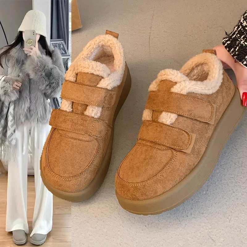 婉亦雅魔术贴厚底豆豆勃肯鞋加绒