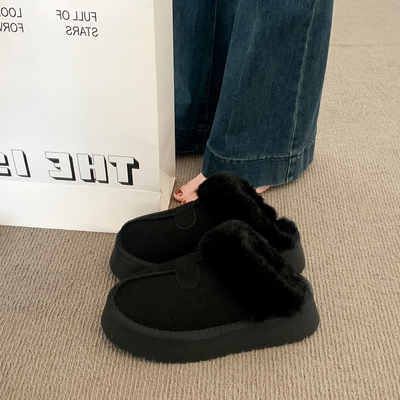 毛毛拖鞋女外穿2025冬季新款厚底雪地靴包头半拖鞋外出加绒棉拖鞋