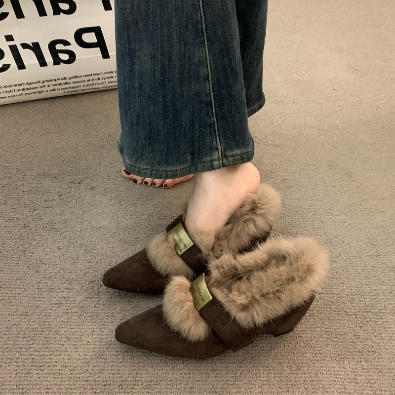 法式浅口毛毛单鞋女2025新款冬季加绒保暖高级感气质尖头玛丽珍鞋,女鞋,浅口单鞋,淘宝优惠券,粉丝福利购,淘宝优惠卷