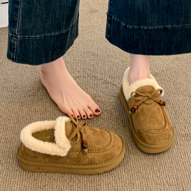 厚底加绒豆豆勃肯鞋女2025新款冬季毛毛鞋外穿保暖面包棉鞋雪地靴