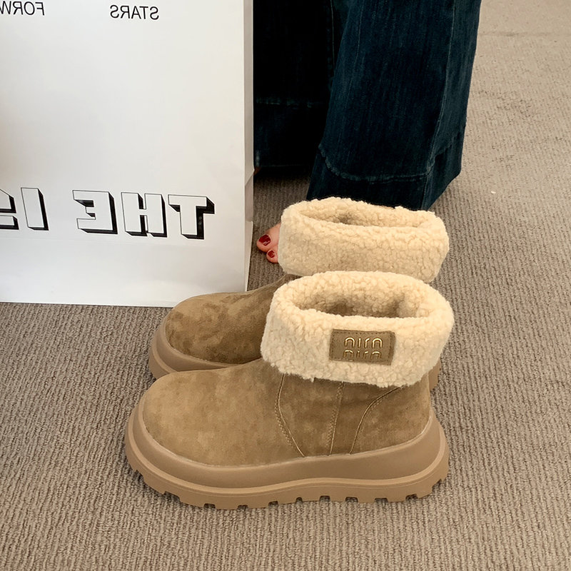 厚底雪地靴女毛皮一体2025年新款秋冬加绒毛毛鞋防滑外穿东北棉鞋