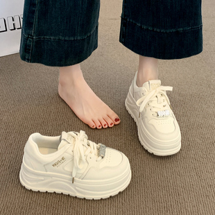 小个子增高6cm松糕厚底小白鞋女款2025秋季新款时尚休闲百搭板鞋