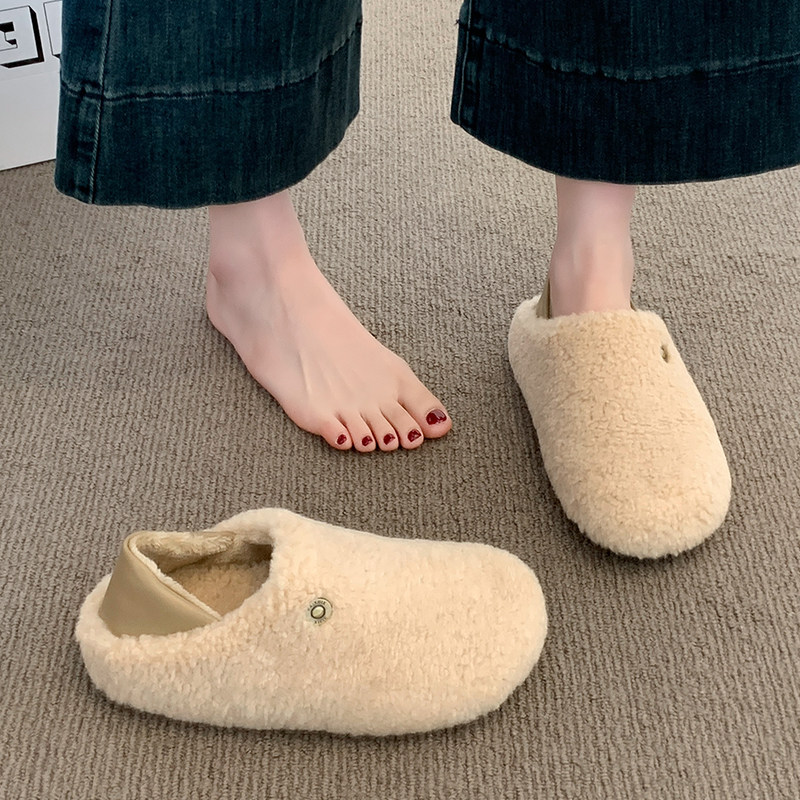 厚底勃肯鞋毛毛鞋女外穿2025秋冬新款一脚蹬豆豆鞋加绒雪地棉鞋子,女鞋,毛毛鞋,淘宝优惠券,粉丝福利购,淘宝优惠卷