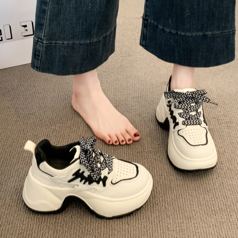 爆款松糕厚底老爹鞋女小个子增高2025新款秋季百搭运动休闲小白鞋