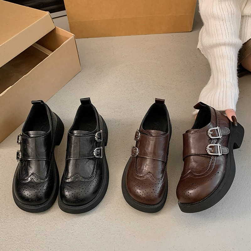 厚底英伦风小皮鞋女2026春季新款复古百搭一脚蹬乐福鞋布洛克单鞋,女鞋,深口单鞋,淘宝优惠券,粉丝福利购,淘宝优惠卷