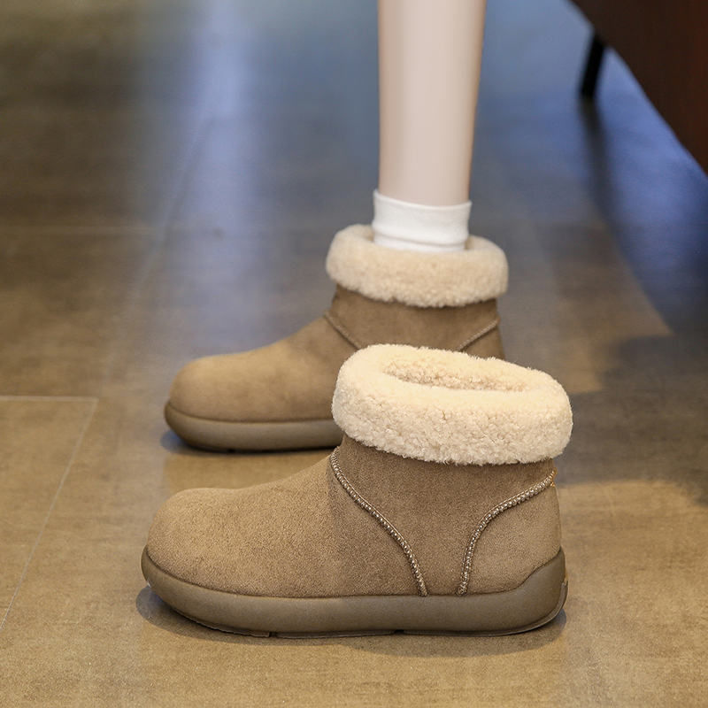 皮毛一体厚底勃肯雪地靴女2025冬季新款加绒毛毛鞋短筒东北大棉鞋