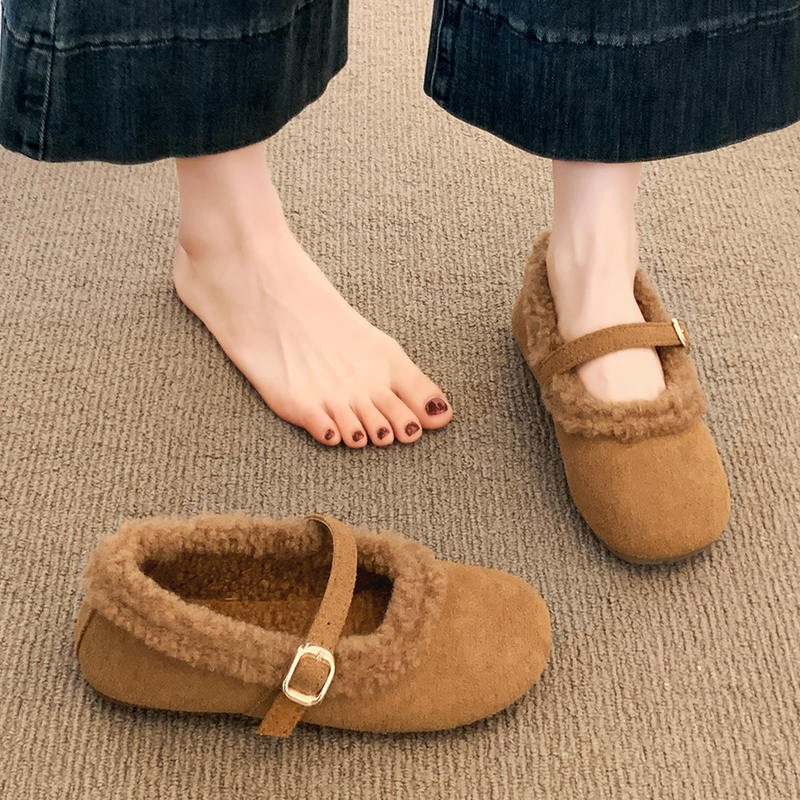 厚底加绒勃肯鞋毛毛鞋女2025冬季新款玛丽珍棉鞋雪地靴懒人豆豆鞋