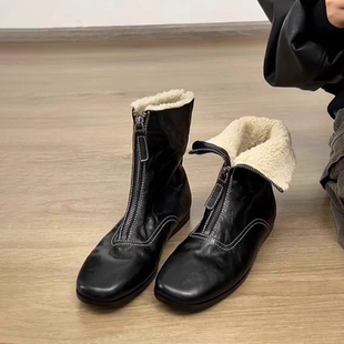 加绒短靴女2025冬季 两穿前拉链英伦风马丁靴百搭保暖瘦瘦靴子 新款