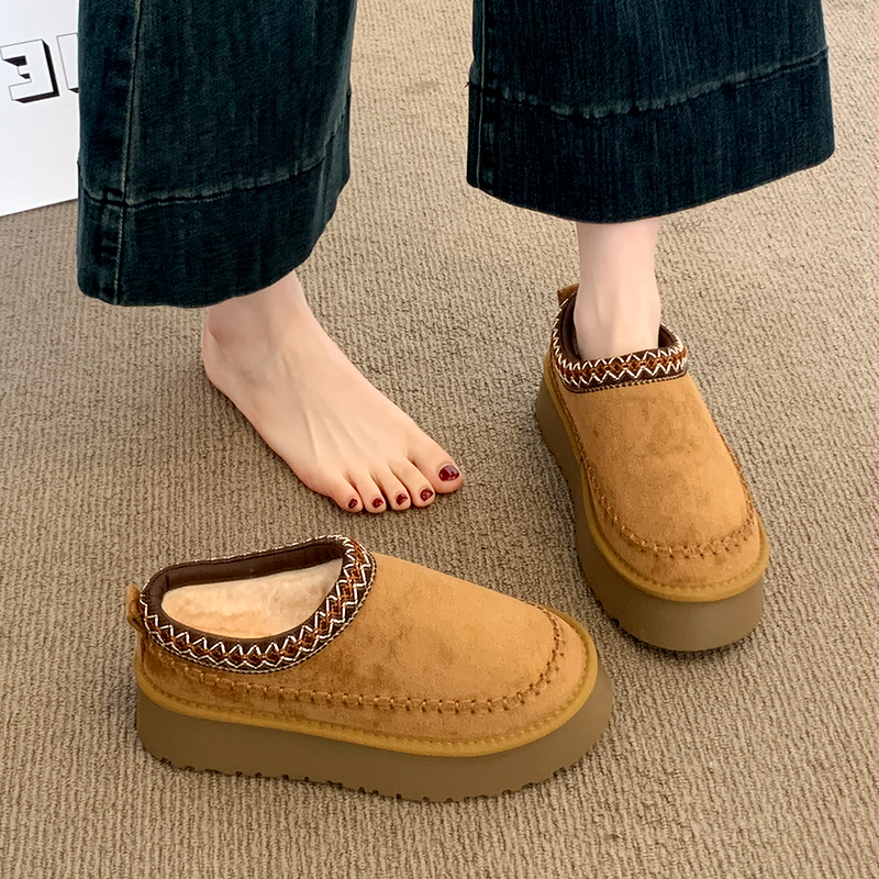 厚底增高毛毛鞋勃肯鞋女2025冬季新款面包鞋加绒棉鞋子保暖雪地靴