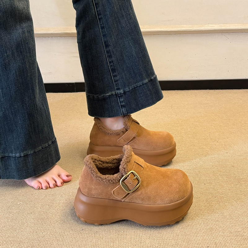 厚底全包勃肯鞋女鞋子2025新款冬季加绒保暖棉鞋增高毛毛乐福单鞋