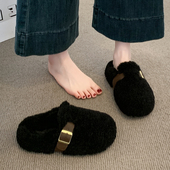 厚底勃肯包头毛毛拖鞋 雪地靴一脚蹬加绒棉拖鞋 女外穿2025冬季 新款