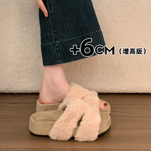 毛茸茸加绒懒人保暖棉拖鞋毛毛拖