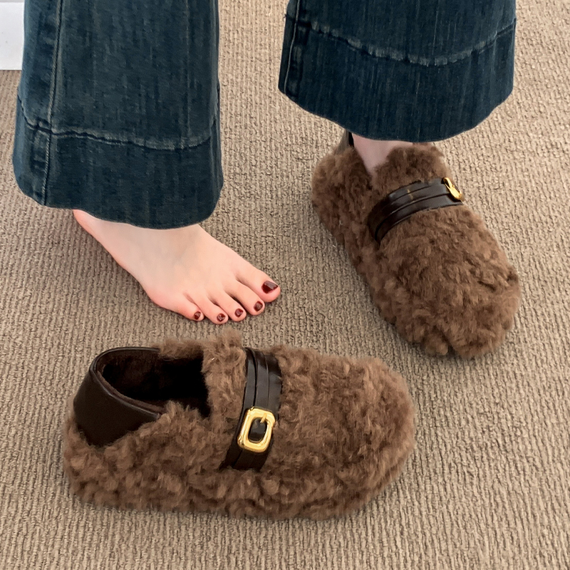 厚底加绒加厚保暖勃肯鞋女2025新款冬季雪地靴毛毛棉鞋豆豆乐福鞋