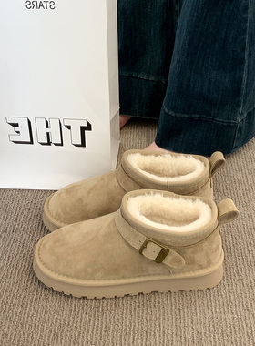 厚底雪地靴女款2025新款冬季毛毛勃肯鞋加绒加厚短靴子东北大棉鞋