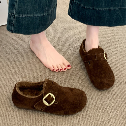 厚底加绒全包勃肯鞋一脚蹬毛毛鞋女外穿2025新款冬保暖雪地靴棉鞋