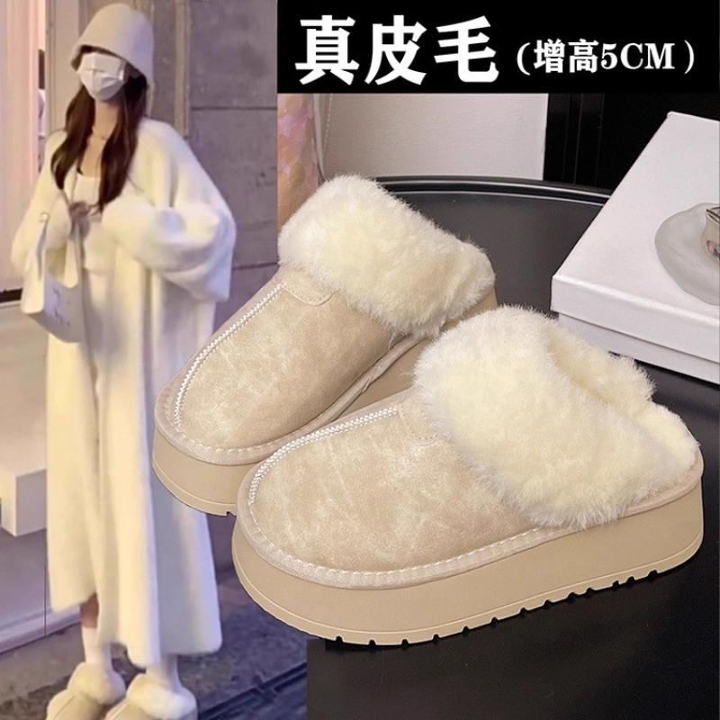 厚底白色加绒加厚一脚蹬毛毛包头棉拖鞋女外穿2025冬季新款雪地靴