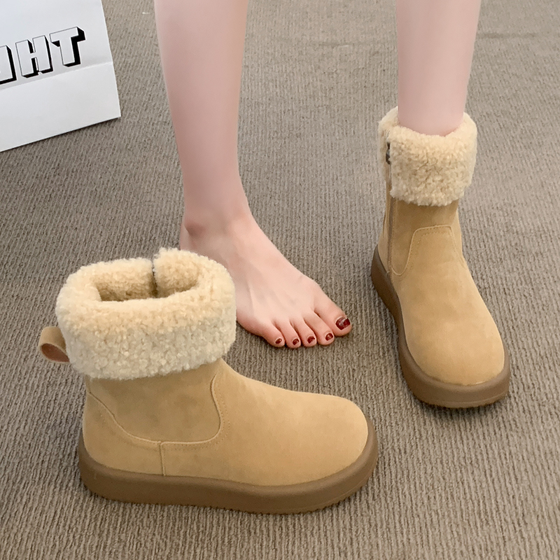 厚底增高雪地靴女冬季2025新款加绒加厚保暖毛毛棉鞋马丁靴短靴子