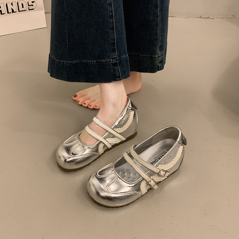 厚底内增高芭蕾舞玛丽珍单鞋女2026新款秋夏配裙子银色晚晚德训鞋图片