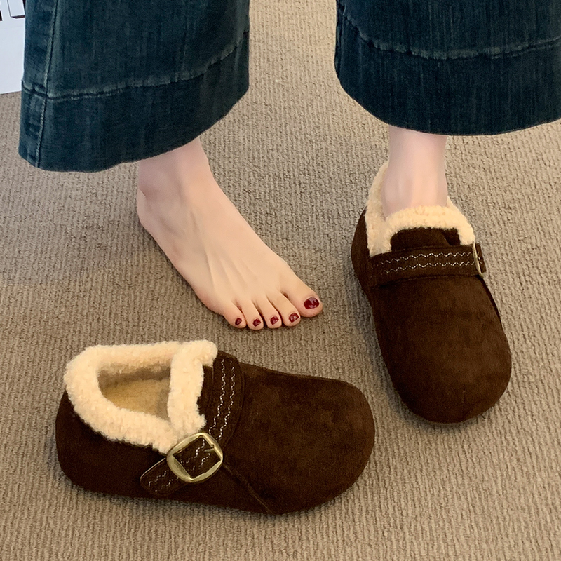 厚底内增高加绒毛毛勃肯鞋女2025秋冬新款丑萌大头博肯棉鞋雪地靴