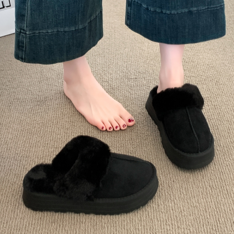厚底毛毛鞋勃肯包头拖鞋女2025新款冬季懒人一脚蹬加绒保暖棉拖鞋