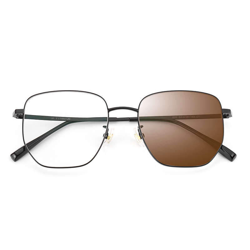 多边形眼镜男款变色近视定制偏光镜片防紫外线女可配度数全框框架