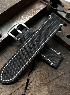 指挥官手工定制男黑色帆布厚表带PAM1616 960 1312复古风青铜大飞