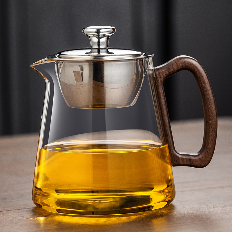 玻璃公道杯胡桃木带盖过滤公杯