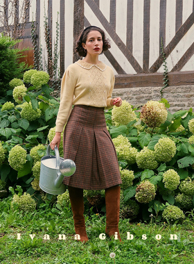 【冬季款特卖】ivana古董衣风格钩花翻领全羊毛超乖针织衫