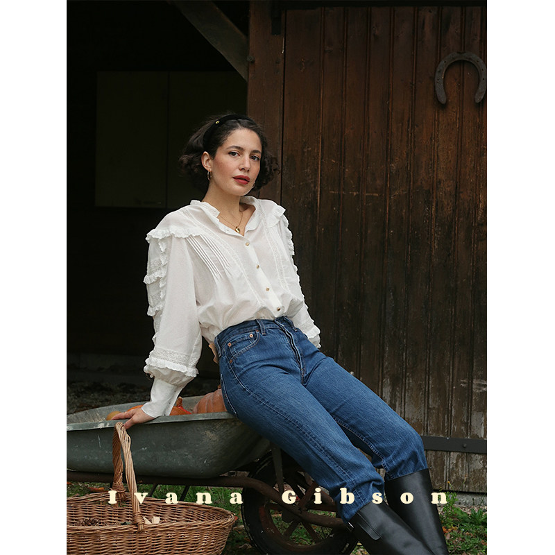 ivana2022fw 维多利亚古董衣风格 宫廷感蕾丝重工白衬衫 小上衣