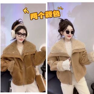 时尚 大码 新款 高品质加绒加厚皮毛一体外套女2025冬季 百搭1300 女装