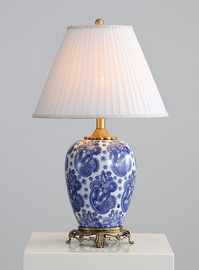 新中式复古装饰欧式美式客厅书房全铜陶瓷台灯卧室床头灯中国风