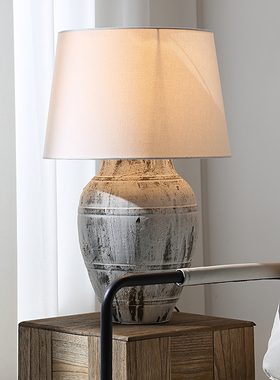 景德镇陶罐艺术侘寂风台灯设计师客厅仿古装饰民宿酒店陶瓷台灯