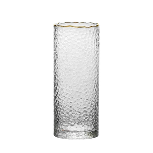 北欧轻奢简约浪花口描金玻璃花瓶透明水养鲜花富贵竹百合花瓶摆件