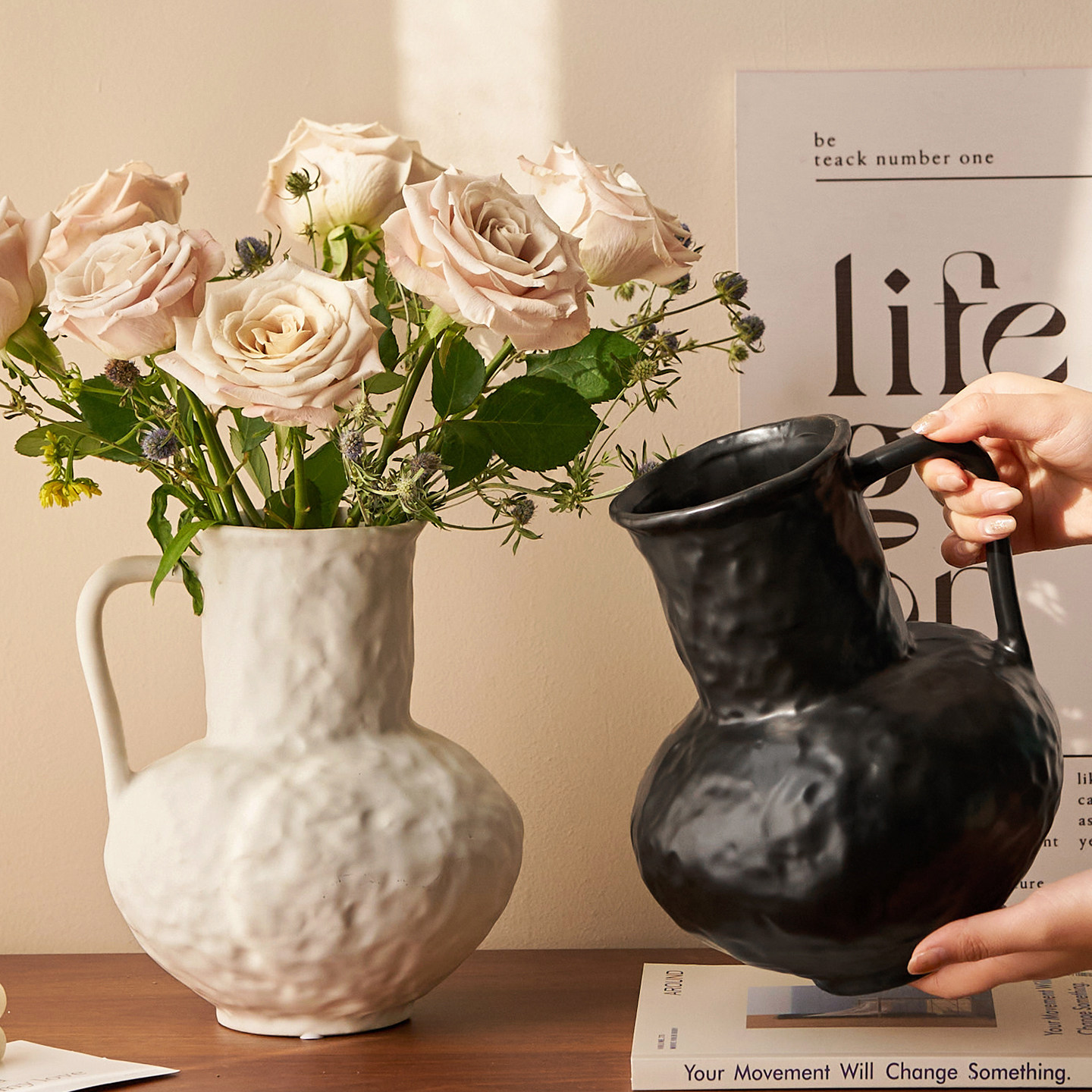 法式复古极简陶瓷花瓶设计师款水养插花鲜花客厅装饰品摆件高级感,鲜花速递/花卉仿真/绿植园艺,花瓶,淘宝优惠券,粉丝福利购,淘宝优惠卷