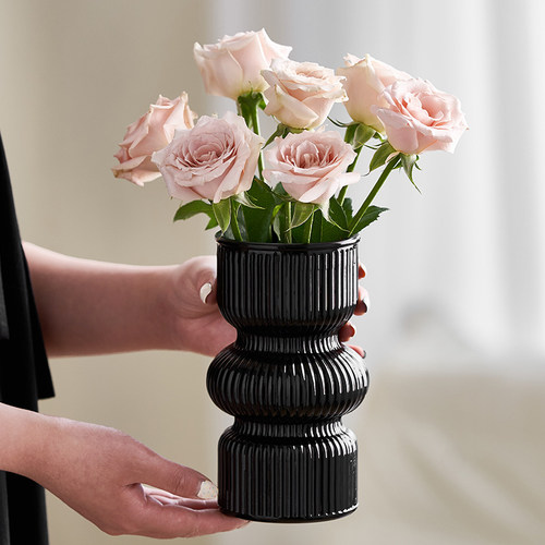 兰泽ins风复古条纹居家玻璃花瓶