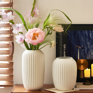 法式条纹复古陶瓷花瓶摆件百搭高级感客厅餐桌水培插花装饰品花器