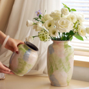 小众油画风色彩艺术复古陶瓷花瓶水培插花鲜花客厅餐桌装 饰品摆件