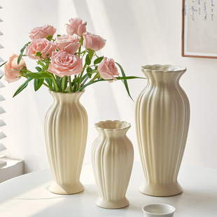 简约现代奶油风陶瓷花瓶水养插花瓶客厅餐桌装饰品摆件高级感复古