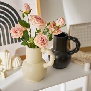 提手奶壶花瓶陶瓷花器摆件客厅餐桌样板间插花装 轻奢法式 饰ins风