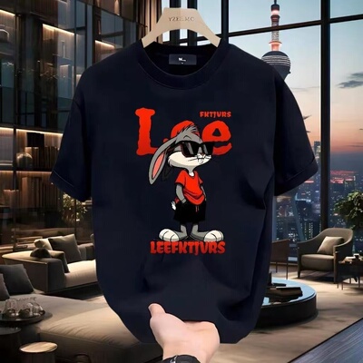 清仓捡漏~外贸尾货余货100%纯棉潮牌印花短袖T恤男夏季圆领宽松