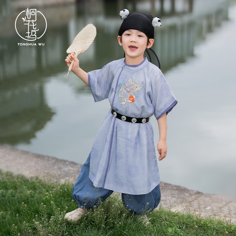 桐花坞改良汉服男童夏季2026新款儿童圆领袍宝宝演出服中国风古装