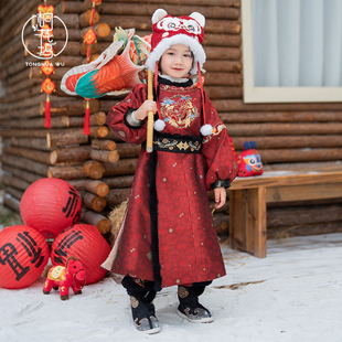 桐花坞汉服男童拜年服2026新款儿童过年服加绒古装宝宝武侠风套装