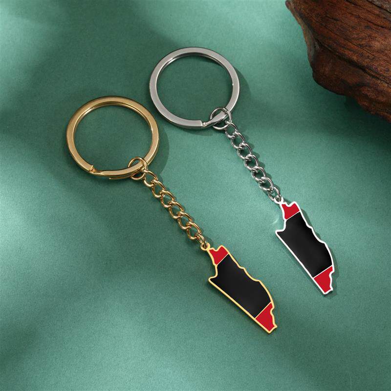 外贸出口货源切割钛钢带链钥匙扣滴油伯利兹地图吊坠不锈钢钥匙扣