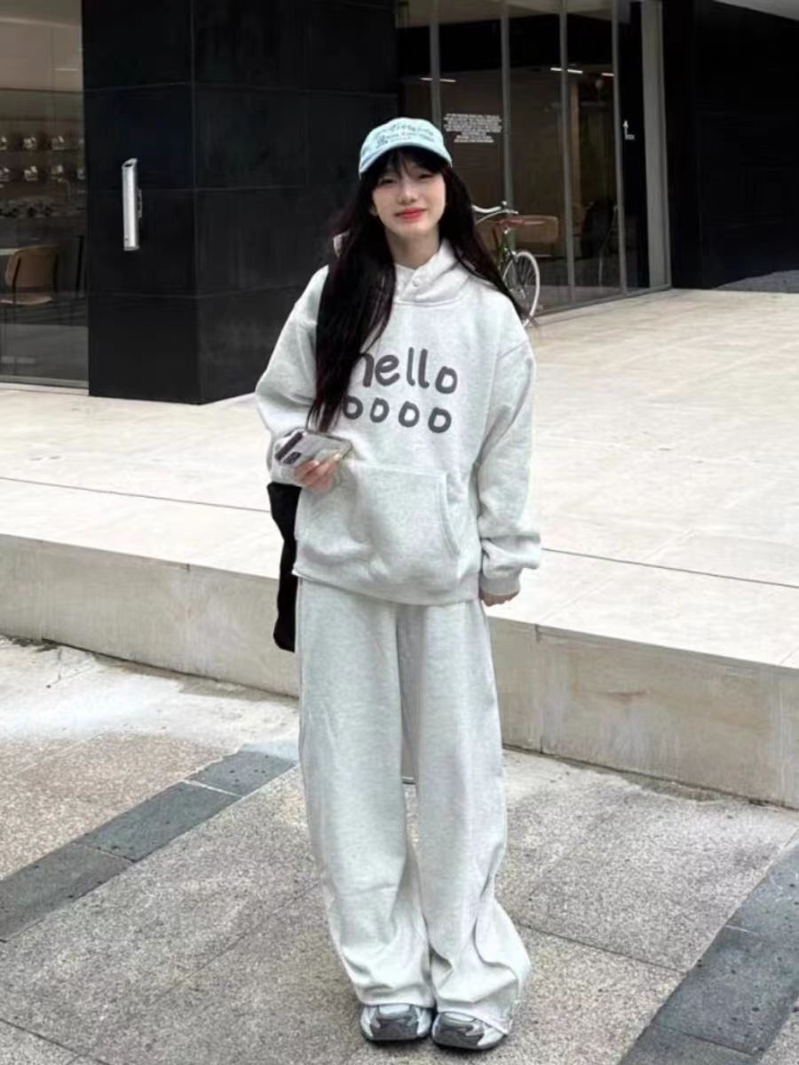 美式大码卫衣运动服套装女春秋季休闲运动套装
