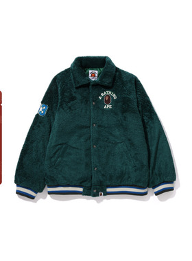 BAPE童装秋冬猿人字母刺绣拼色毛绒加厚运动夹克外套641001L